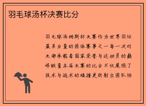 羽毛球汤杯决赛比分